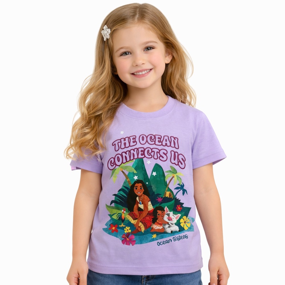 Disney Moana‎ Purple Graphic Tee Girls Size 6/6X Relaxed Fit NWOT